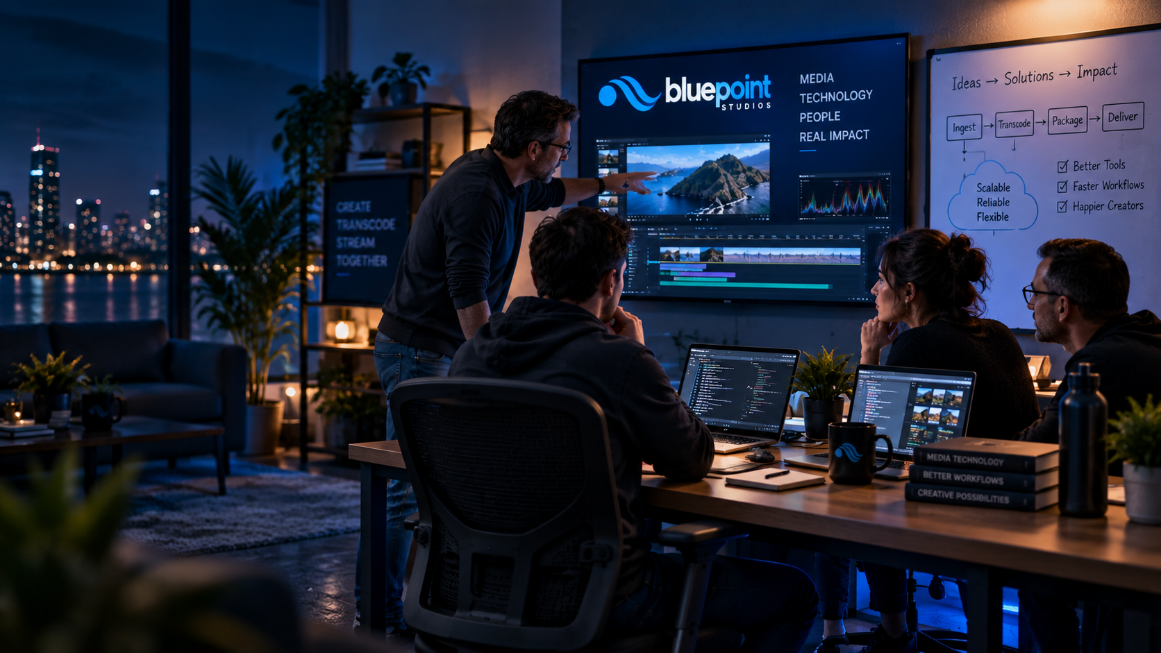 The Bluepoint team collaborating in their media studio